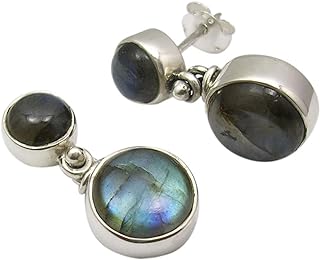 SilverStarJewel Natural Blue Labradorite Stud Earrings 0.9" 7.5 Gms Solid Sterling Silver