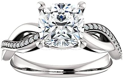 Lalit Gems Women's 2.50 CT Cushion Cut Moissanite Diamond Engagement Ring, White Gold Setting with VVS1 Clarity