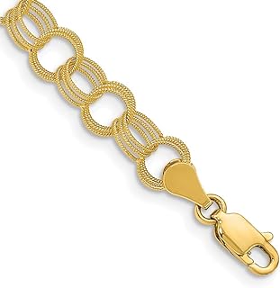 10k Gold Solid Triple Link Charm Bracelet Jewelry for Women - Length Options: 7 8