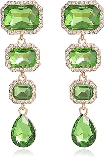 Vintage Rhinestone Drop Dangle Earrings Statement Crystal Dangling Earrings Rectangle Teardrop Chandelier Earrings for Women Girls