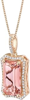 Spring Ring Clasp, Box Chain Simulated Morganite Pendant Necklace, 5.50 Carats Octagon Design in Sterling Silver, Ideal Gift for Women by PEORA - USA Origin