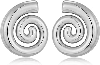 NEPULOY Spiral Stud Drop Earrings in Chunky Gold with Dangle Design for Women- Statement Jewelry Gift