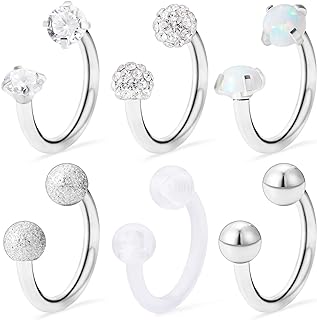 Ocptiy 16G Septum Rings Piercing Jewelry 316L Surgical Steel Opal Crystal Septum Nose Eyebrow Lip Rings Horseshoes Cubic Zirconia Helix Tragus Cartilage Rook Daith Earrings Hoops Piercing 8mm 10mm