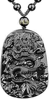 Natural Obsidian Dragon Pendant Necklace on Ball Chain for Men, Hand-Carved Talisman Amulet Protection Jewelry