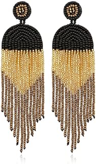 DoreenBow Long Beaded Tassel Earrings Boho Beaded Fringe Earrings Bead Dangle Drop Earrings Native American Indian Earrings