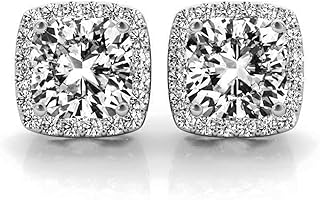 Men's Women's Square Halo Brilliant Sterling Silver Iced Elegant Cz Cube Shape Hip Hop Stud Screw Back Earring Round Circle 5A Cubic Zirconia Unisex Small 10mm Earrings Jewelry Gift For Men Women