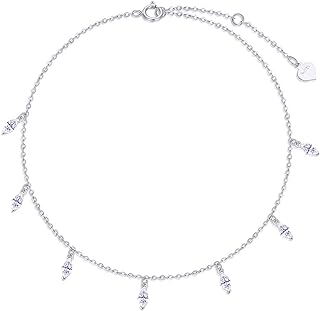 14k Gold Dangle Anklet for Women, Marquise Shaped Cubic Zirconia Ankle Bracelets Foot Jewelry Gift for Her, 9.4-11 Inches