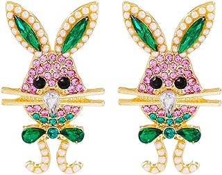 Big Animal Rabbit Dangle Stud Earrings for Women Girls Gold Plated Cute Pink Green CZ Shell Pearl Bunny Drop Studs Hypoallergenic Post Easter Birthday Jewelry Gifts for Her
