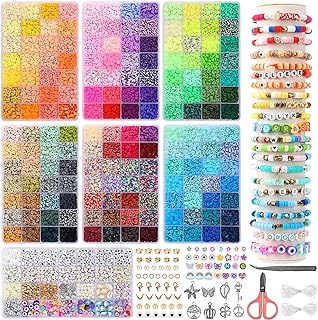 QUEFE Love Theme Flat Clay Beads Bracelet Making Kit - 22,000 Colorful Polymer Beads for DIY Crafts & Jewelry - Kid-Friendly, Perfect Gift