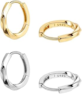 14K Gold Plated Brass Push-Back Small Huggie Hoop Earrings, Hypoallergenic No-Gem Earring Set for Women, Versatile Hoop Design