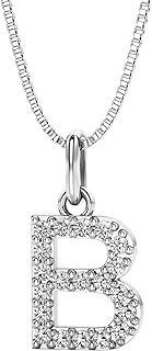 Sterling Silver Initial Pendant Necklace with Lab Grown F-G Color Diamonds, Box Chain, and Spring Ring Clasp, Ideal for Personal Style