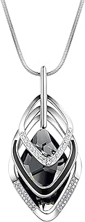 Long Chain Necklace for Women Crystal Sweater Triple Stack Zirconia Pendant Rhombic Rhinestone Pendant Necklace-Silvertone Fashion Jewelry for Women
