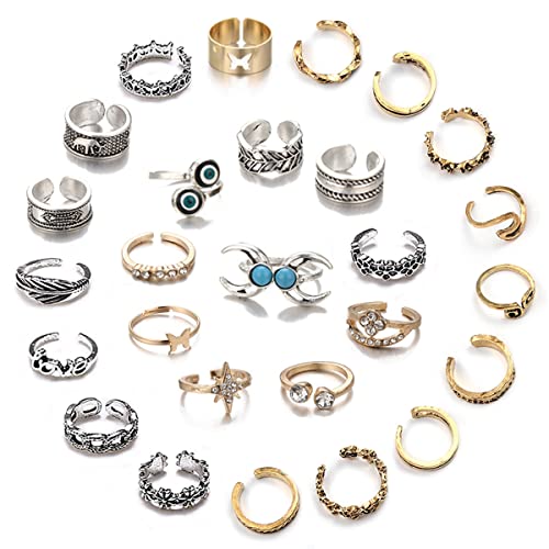 27 Pcs Open Toe Rings Set for Women Adjustable Vintage Retro Toe Ring Summer Beach Foot Jewelry Boho Knuckle Finger Tail Rings
