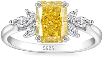 1.5 Carat Promise Rings Simulated Yellow/Purple/Red/Blue/Pink Diamond Cubic Zirconia Ring Radiant Cut Sterling Silver Ring Trefoil Shape Design for Wedding Christmas Present