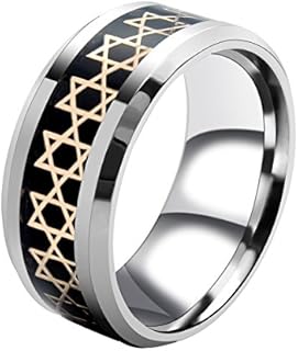 Unisex Jewish Star of David Ring - Robust Stainless Steel & Glass - Size 6, Available with Stylish Gift Bag