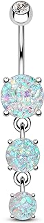 COCHARM 14G Mermaid Opal Belly Button Rings Dangle Belly Navel Rings for Women Danling Belly Piercing Jewelry Stainless Steel