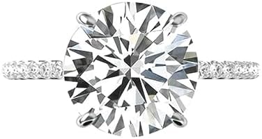 Lalit Gems 6 CT Round Diamond Moissanite Engagement Ring Wedding Ring Eternity Band Vintage Solitaire Halo Hidden Prong Silver Jewelry Anniversary Promise Ring