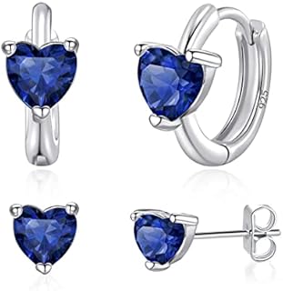 Ritach Small Heart Hoop Earrings for Girls Sterling Silver Plating Birthstone Earrings for Women Cute Cubic Zirconia Stud Huggie Hoop Earrings for Kids