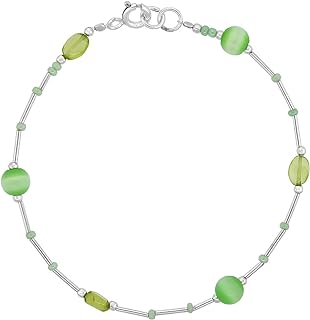 Natural Peridot Liquid Silver Bracelet Sterling Silver Findings, 7 inch