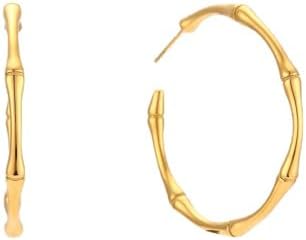 Gold Hoop Earrings 18K Gold Plated Bamboo Joint Special Hoop Earrings Gifts for Women Girls