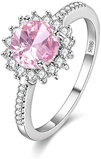 White-Gold-Plated Cubic Zirconia Sunflower Engagement Ring for Women with Pink Round Gem, Size 8 from Uloveido Y3522
