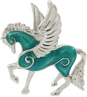 Small Green Enamel Pegasus the Winged Horse Brooch In Rhodium Plating - 35mm Across