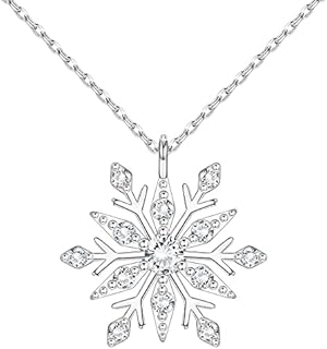 Lobster Clasp Snowflake Pendant Necklace with Cable Chain & Cubic Zirconia for Women - Sterling Silver Design