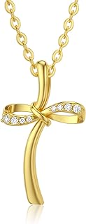 14K Solid Gold Cross Necklace for Women Infinity Cross Pendant Gold Necklaces for Women 16+2 Inch