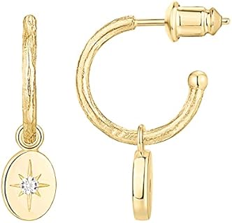 PAVOI 14K Gold Plated 925 Sterling Silver Post Huggie With Dangle | Butterfly, Evil Eye, Hamsa, Pearl Hoop Earring For Women | Trendy Dangle Hoop Earrings