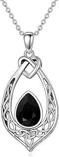 Celtic Knot Pendant Necklace with Lobster Clasp and Rolo Chain - 925 Sterling Silver, Oxidized Vintage Love Knot with Simulated Birthstone Crystal - Timeless Jewelry Gift for Women by AOBOCO