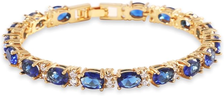 Women's Cubic Zirconia Tennis Bracelet with Link Chain & Fold Over Clasp, Rose Gold-Plated Brass by GULICX