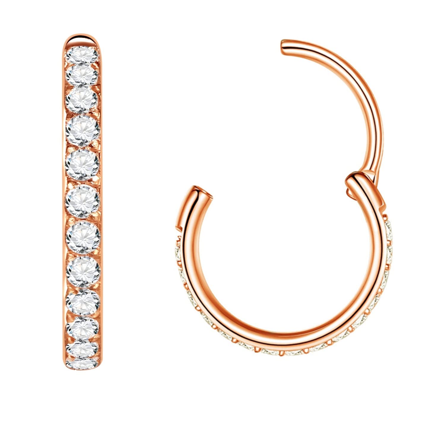 316L Surgical Steel Seamless Nose Ring Cartilage Hoop Silver/Gold/Rose Gold/Black 16G 18G 20G 6mm-12mm CZ Paved Helix Rook Tragus Lobe Body Pierecing Jewelry Segment Clicker Lip Rings Rook Earrings