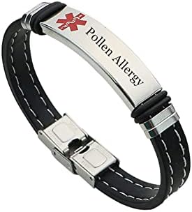 Unisex Personalized Medical Alert ID Silicone Bracelet with Buckle Clasp, Stainless Steel Detailing, for Allergy and Health Condition Awareness