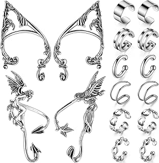 16 Pcs Elf Ear Cuffs Silver Piercing Ear Cuff Earrings Stylish Metal Sliver Colored Gothic Stud Earrings for Costume Cosplay