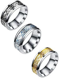 3 Pcs 8mm Celtic Dragon Rings for Men Women Stainless Steel Wedding Ring Set Size 6-14