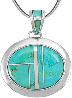 Turquoise Necklace Pendant 925 Sterling Silver Genuine Gemstones (20" Length)