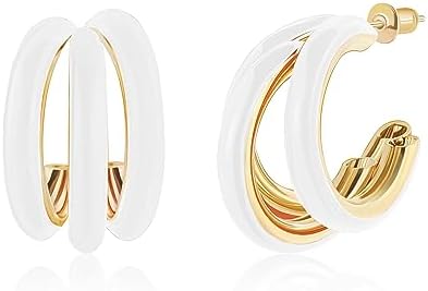 Gold Hoop Earrings for Women, Chunky Triple Hoop Earrings Thick Three Open Hoop Trendy Jewelry Gifts