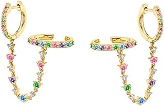 Minimalist Cuff Small Hoop Cubic Zirconia Chain Climber Crawler Earrings for Women Teen Girls Cartilage 925 Sterling Silver Post Hypoallergenic Fashion Personalized Threader Tiny Crystal Huggie Hoops Clip Hooped Gifts Bff Birthday Her