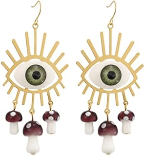 Charming Brass Mushroom Hoop Earrings with Opal Stones, French Wire Back, Whimsical Boho Design for Women, Hypoallergenic