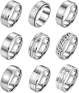 9Pcs 8MM Stainless Steel Band Rings for Men Women Chain Rings Simple Brushed Wedding Engagement Rings Set 7-13