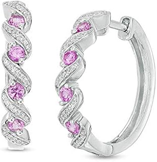 Hinged Back Pink Diamond Hoop Earrings in Sterling Silver for Women and Girls by Ani's