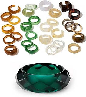 Emerald Acrylic Ring and Bangle Set by Viva Joya - Trendy Tortoise Shell Design Jewelry for Women and Teen Girls