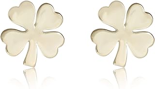 Push Back 10K Yellow Gold Shamrock Stud Earrings for Men and Women, Four-Leaf Clover Design