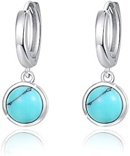 Clip-On Turquoise Hoop Earrings in White Gold-Plated Sterling Silver for Women, Round Shape Hypoallergenic Jewelry - Ideal Gift for Mom, Wife, Daughter, Girlfriend with Deluxe Gift Box Included