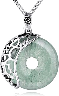 Agate Donut Pendant Necklace with Stainless Steel Cable Chain for Women, Gemstone Crystal Design