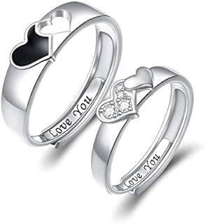 Alphm Promise Rings for Couples Matching Rings Sets 925 Sterling Silver I Love You Engagement Ring for Her and Him Wedding Band Adjustable Couple Rings for 2 Women Size 6-8 Men Size 9-11