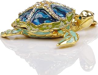 SEVENBEES Handmade Vintage Sea Turtle Brooch in Blue-Gold Metal with Star-Shaped Gem, for Rings and Trinkets