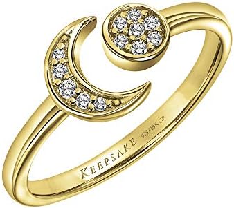 Keepsake Moon Sun Star Diamond Stackable Open Ring for Women in 925 Sterling Silver or 18k Yellow Gold Vermeil .09ct (I-J, I3)