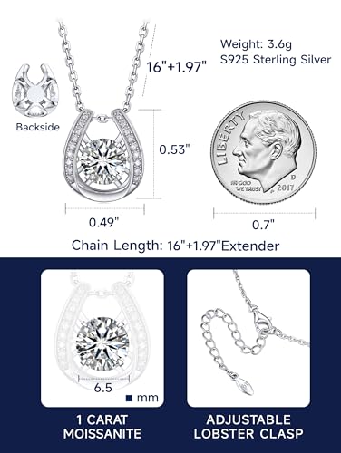 Dance Necklace for Women, Sparkling Gift for Her, 1Carat Moissanite Heart Necklace for Girls, 925 Sterling Silver Necklace for Anniversary Mother's Day Valentines Gift