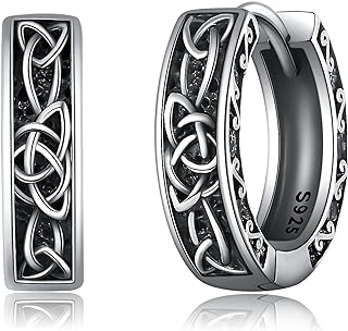 Latch Back 925 Sterling Silver SHEAISRS Celtic Hoop Earrings for Women and Men, Classic Nordic Viking Design